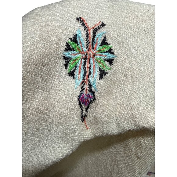 Hand-Embroidered Kashmiri Pashmina Shawl - Cream Wool With Silk Thread Floral Pa - Picture 7 of 12
